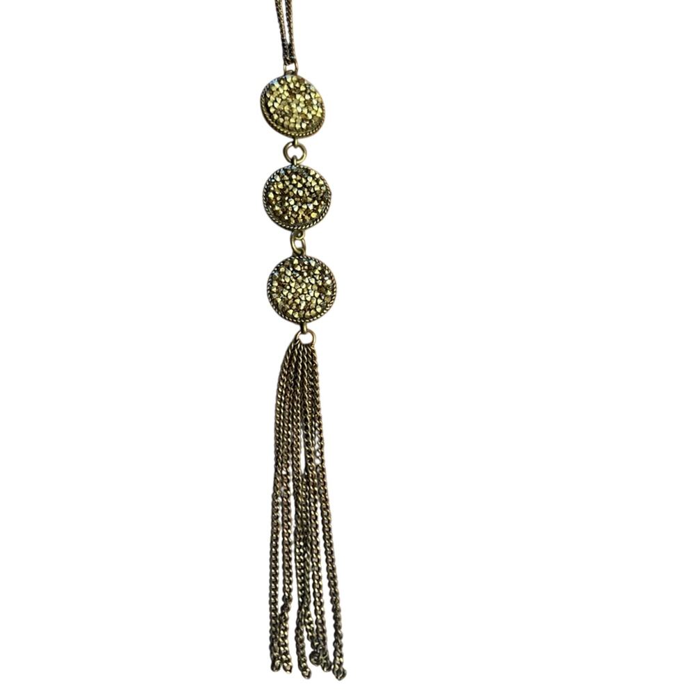 Gold Tone Brass Fringe Necklace 26” Chain